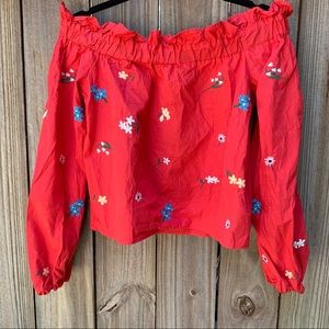 Topshop red off shoulder floral top/8